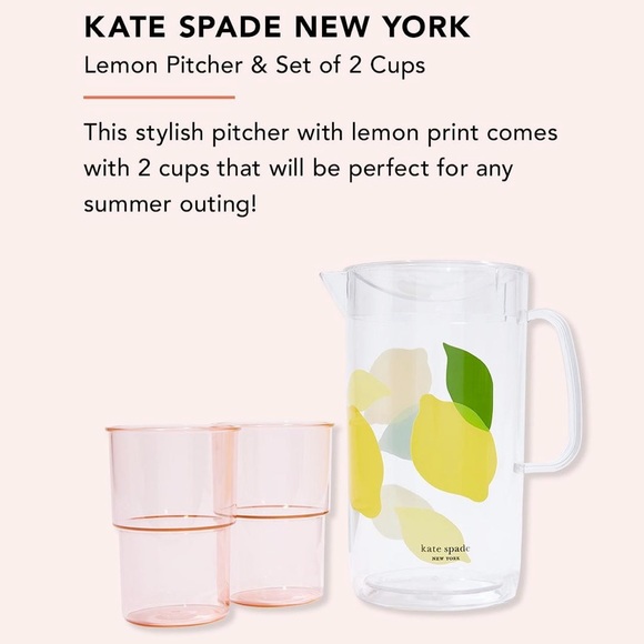 New in Box - unopened Kate Spade New York Lemonade Pitcher & Set of 2 Cups - Picture 3 of 9